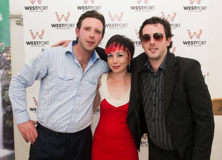 Three people at the Westport Festival, connected to Mayo Dark Sky Festival event.