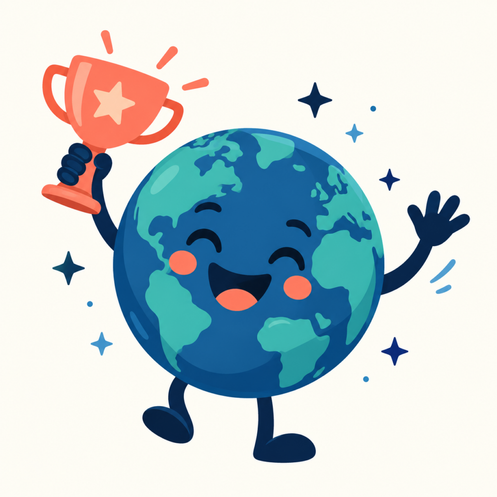 image depicting earth with a trophy